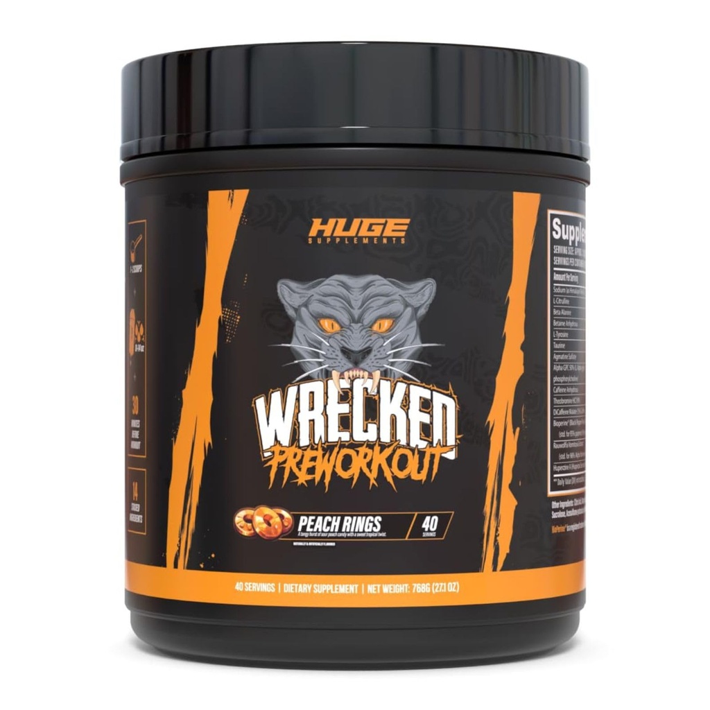 Wrecked Pre Workout Powder, Advanced Formula, Boosts Energy, Focus, Pumps & Performance, 10g L-Citrulline, 6.4g Beta Alanine, 5g Tyrosine, 1g Alpha GPC, 375mg Fast-Acting Caffeine &amp; More (40 Servings)