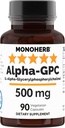 MONOHERB Alpha-GPC 500 mg - 90 cápsulas Vegan, Nootropic for Brain Support, Focus, Memory, Motivation, and Energy