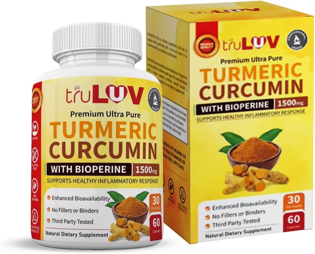 Curcumina Turmérica con Bioperine Ginger Suplemento 1500mg 60 cápsulas – Suplemento dietético natural para la salud No-OMG