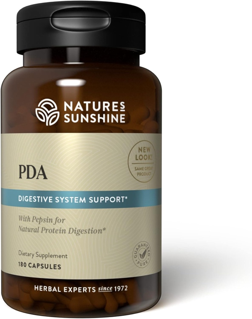 Nature's Sunshine PDA Combination, 180 Capsules | Hydrochloric Acid and Pepsin Supplement That Helps Break Down Proteins in the Digestive Tract