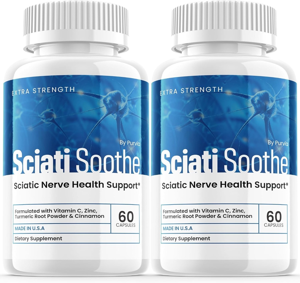 (2 Pack) Sciatisoothe Supplement for Sciatica, Sciati Soothe Nerve Health, Sciatisoothe Capsules Vitamins, Sciatisoothe Advanced Global Wellness Support Maximum Strength Formula USA (120 cápsulas)