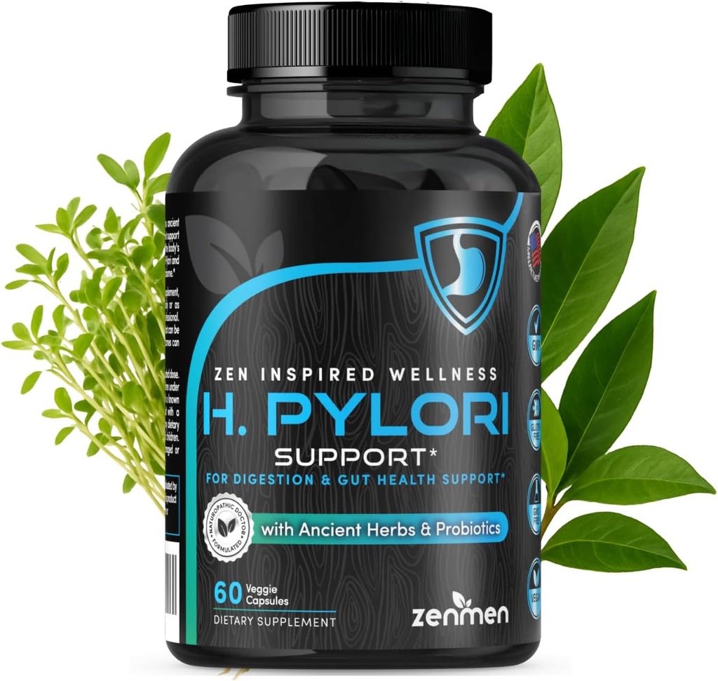 Zenmen H. Pylori Support ← Lactobacillus Reuteri Probiotic with Mastic Gum for Digestion " GI Health - Third Party Tested, 60 Vegan Capsules, Made in The USA