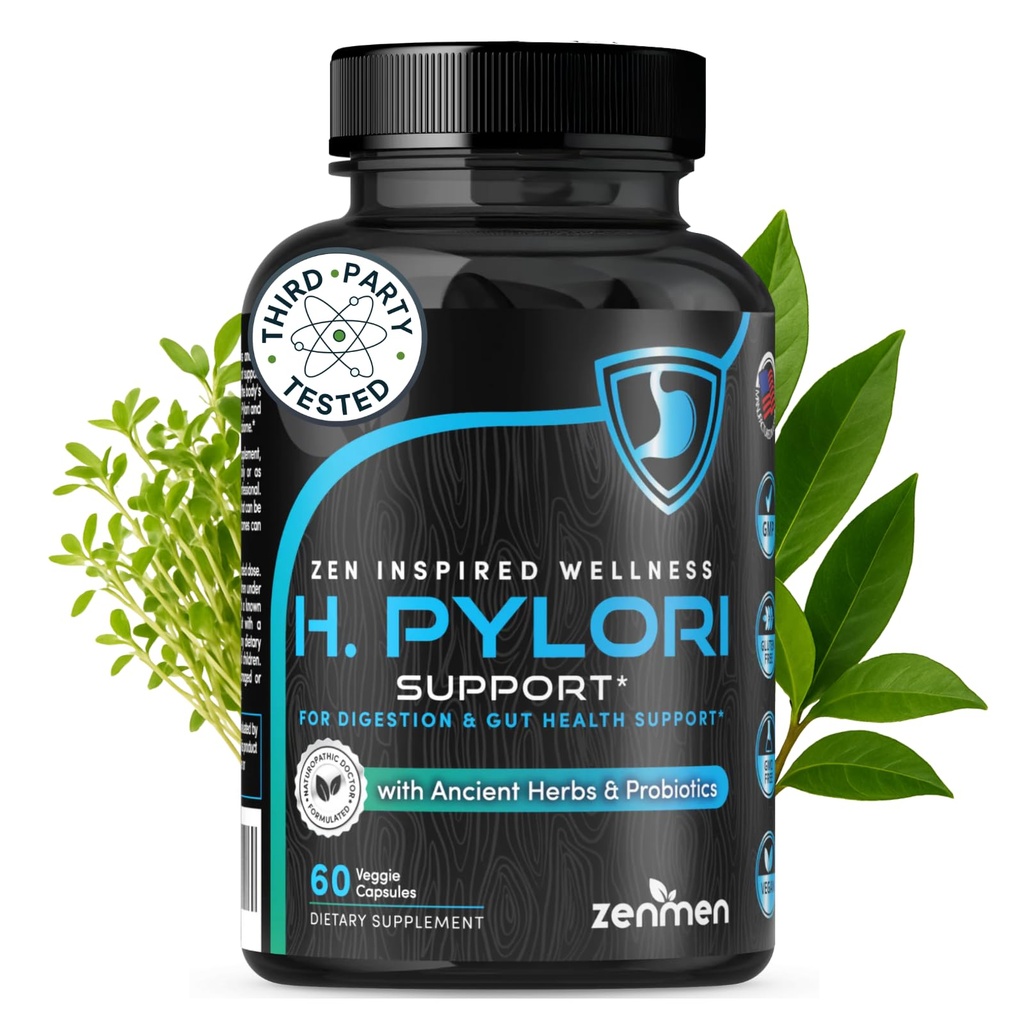 Zenmen H. Pylori Support ← Lactobacillus Reuteri Probiotic with Mastic Gum for Digestion " GI Health - Third Party Tested, 60 Vegan Capsules, Made in The USA
