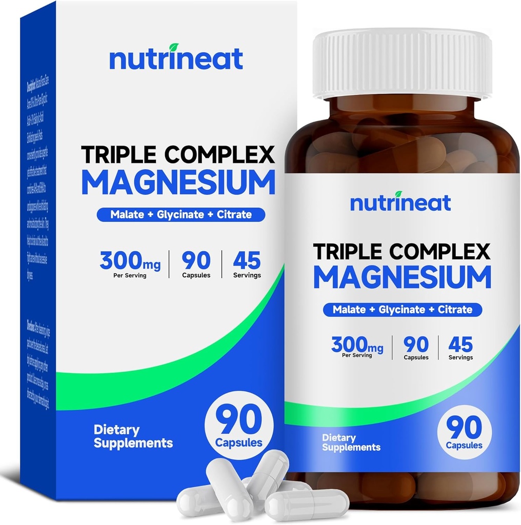 Complejo de Magnesio Triple (90 cápsulas), 300 mg de Glycinate de Magnesio, Citrato " Malato para los músculos, Nerves, " Energía, Alta Absorción, Vegan, No GMO