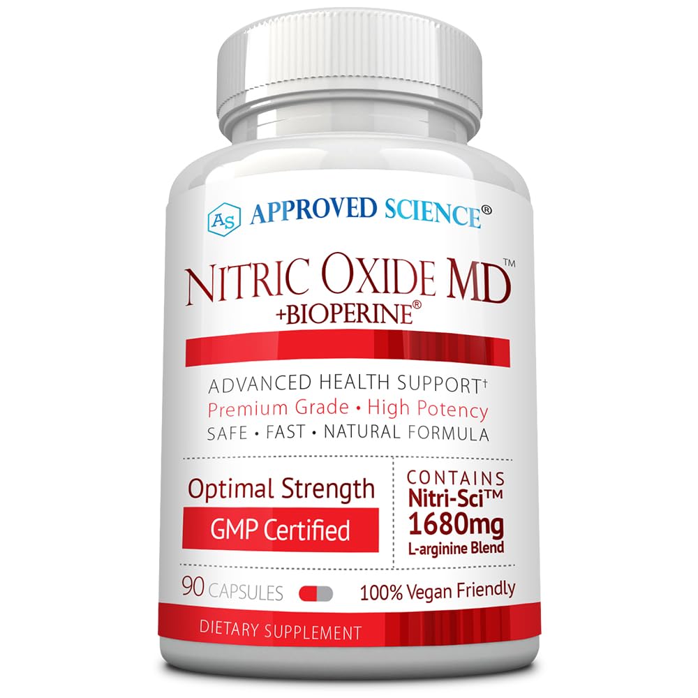 Approved Science Nitric Oxide MD - Muscle Development, Lean Body Mass, Improve Oxygen Supply, Boost Energy - 90 Capsules - 1 Bottle