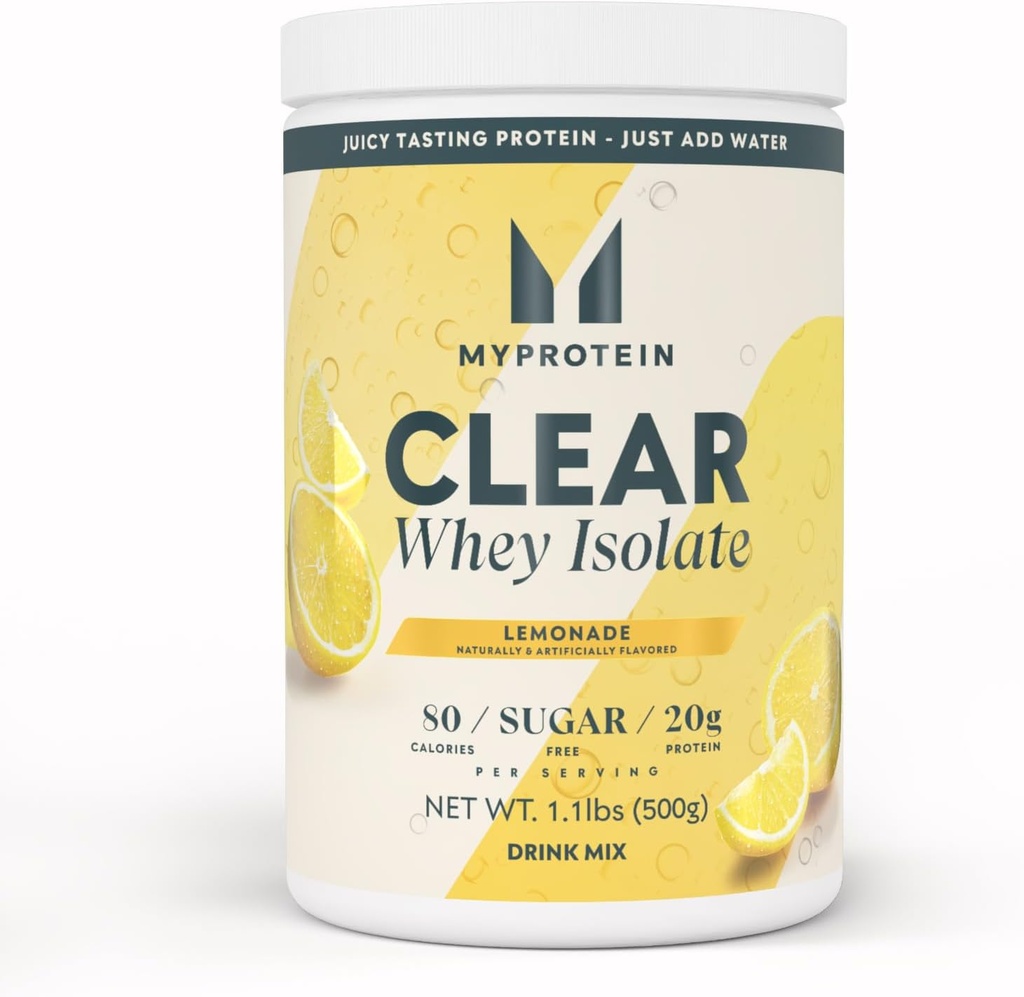 Myprotein Clear Whey Isolate Protein Powder, 1.1 Lb (20 Servings) Lemonade, 20g Proteína por Serving, Naturalmente Flavored Drink Mix, Daily Protein Intake for Superior Performance
