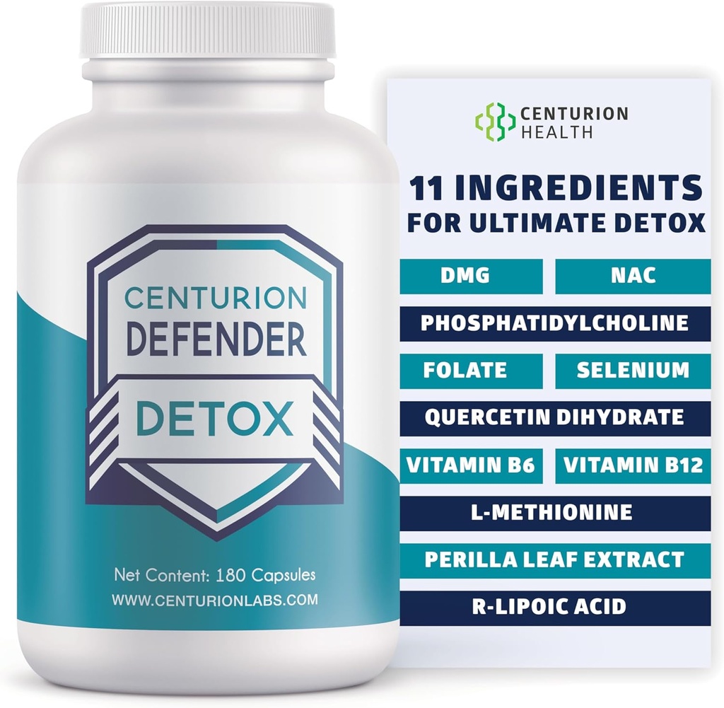 Centurion Defender Detox, Liver Cleanse Detox &amp; Repair Supplement with Phosphatidylcholine, Vitamin B6, Folate, L-Methionine y R-lipoic Acid, 180 Caps