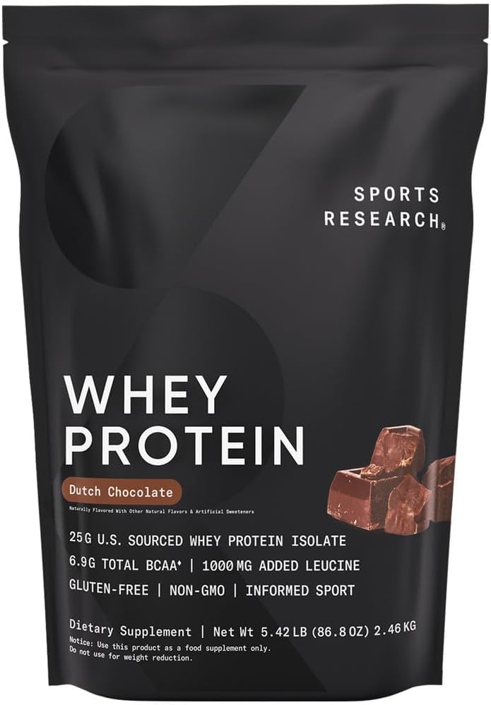Investigación Deportiva Whey Protein - Nutrición Deportiva Whey Isolate Protein Powder para Lean Muscle Building &amp; Workout Recovery - 5 lb Bolsa Bulk Protein Powder 25g por Serving - Dutch Chocolate, 60 Servings