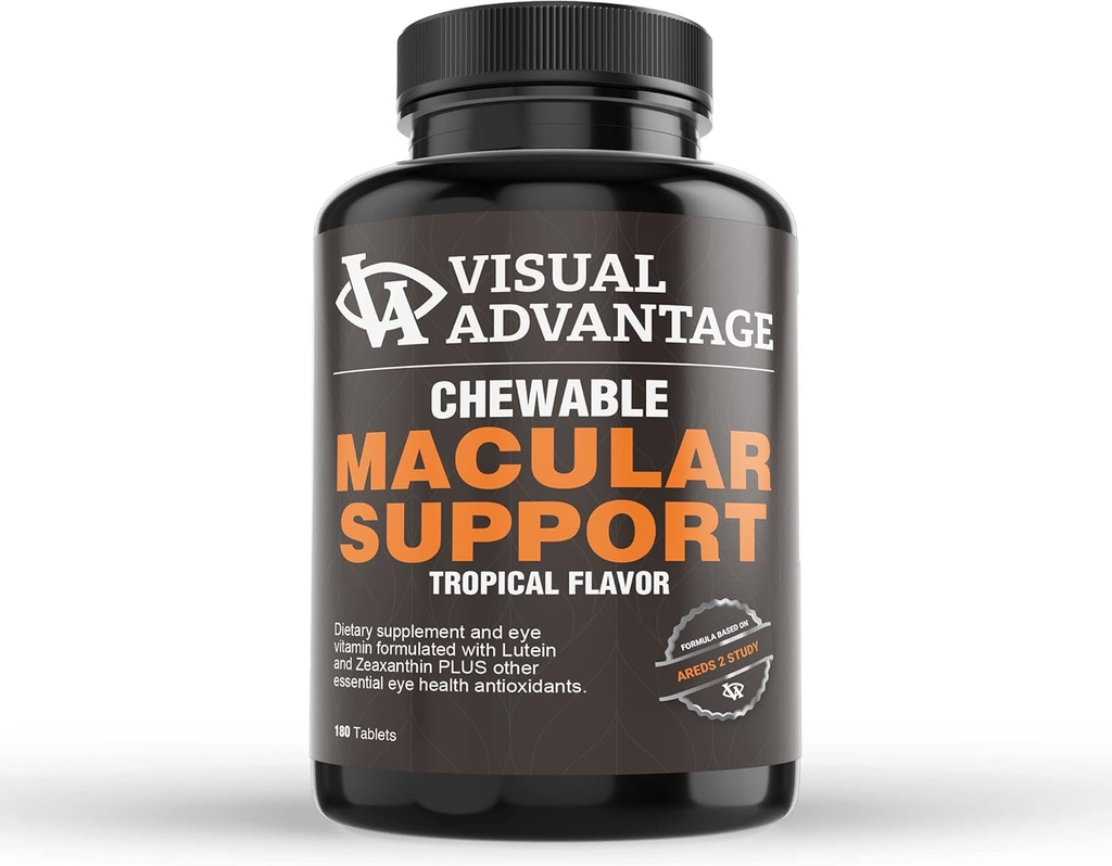 Visual Advantage® Macular Support Chewables – AREDS 2 Vitaminas para los ojos saludables – Grandes Tabletas de sabor tropical saboreado – 3 Month Supply (180)
