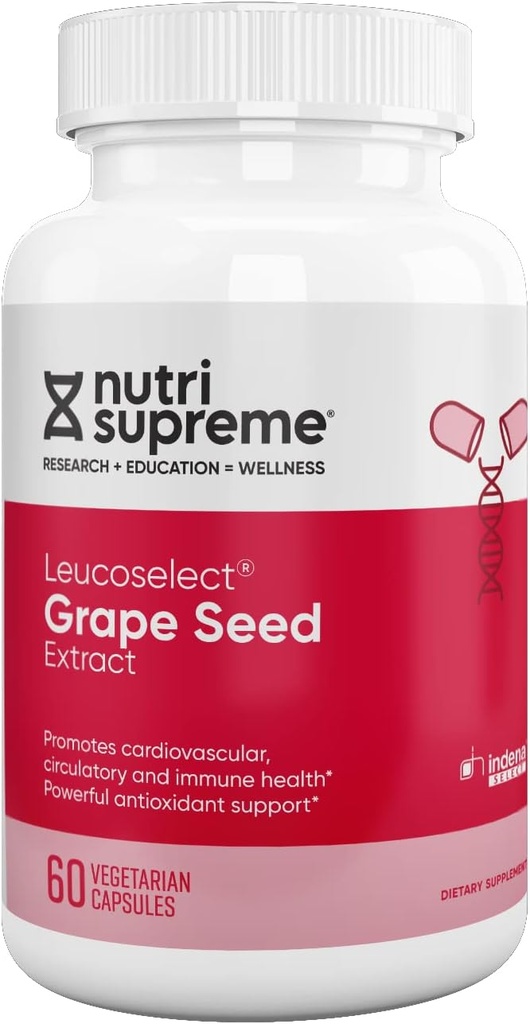 Nutri Supreme Grapeseed Extract Leucoselect, Polyphenols for Super Antioxidant Support, Cardiovascular Health, Kosher Certified 60 Capsules