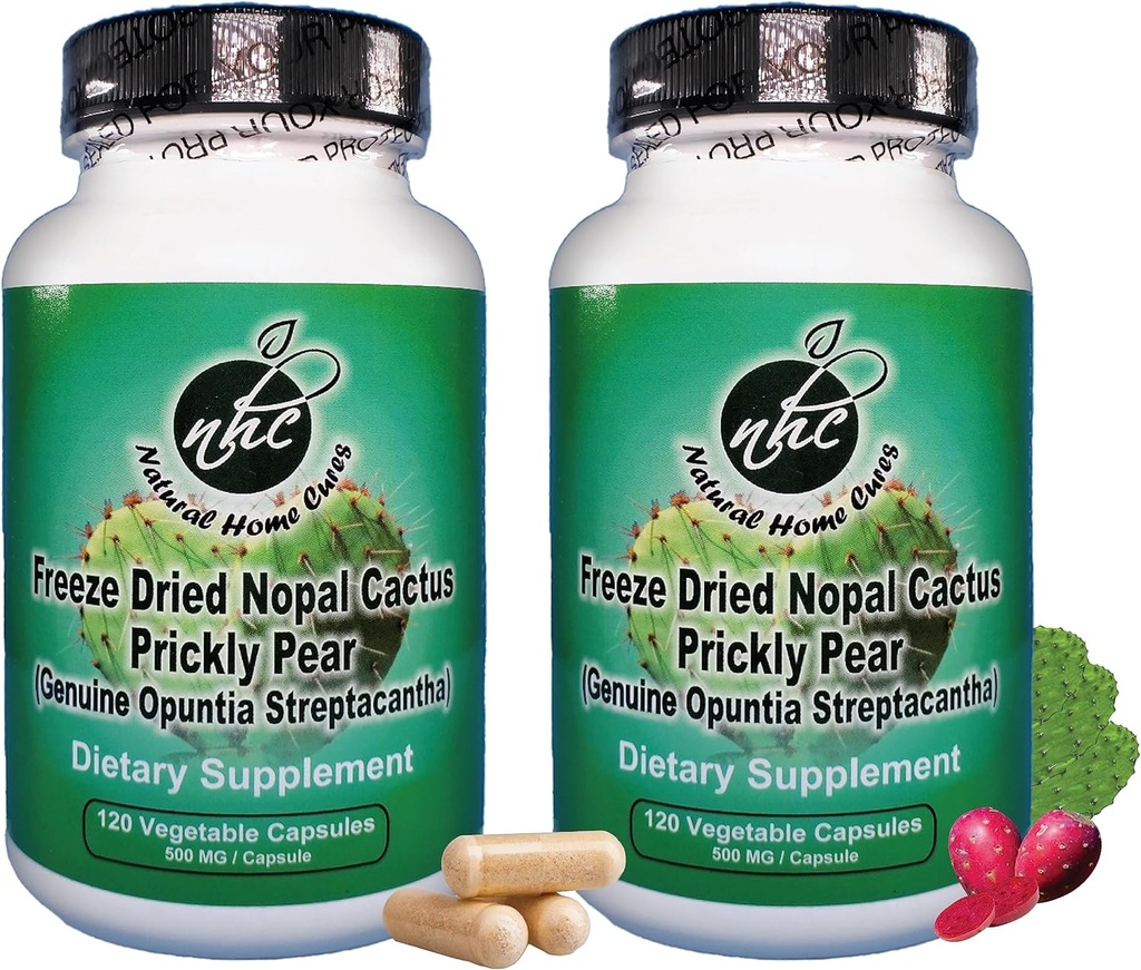 Cápsulas Nopal Cactus - Congelar Prickly Pear Extracto - Suplemento de fibra para la salud metabólica - Rico en Betalains & Nitrates - No GMO - 120 Cápsulas Veggie (2 Botellas)