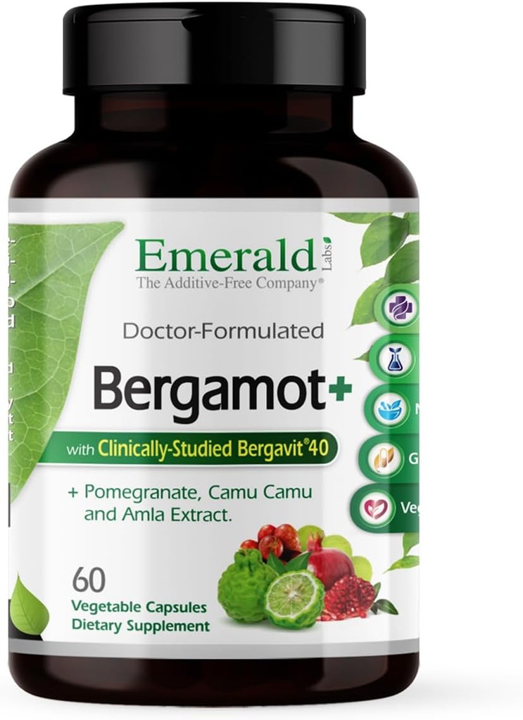 EMERALD LABS Bergamot+ - Apoya Metabolismo & Corazón Salud con Bérgamo, granada, Amla &amp; Camu Camu - Gluten-Free & Vegan - 60 cápsulas vegetales (30 servidos)