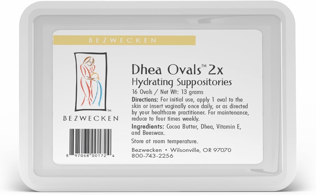 Bezwecken – DHEA Ovals 2X – 16 Oval Suppositories - Libre de Estrógeno y Progesterona - Mismo Fórmula Confiada - Formulado profesionalmente para aliviar la sequedad vaginal en mujeres menopáusicas