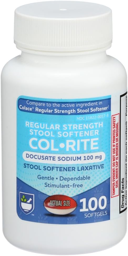 Rite Aid Col-Rite Stool Softener Capsules, 100 mg - 100 Conde ← Stool Softeners Softgels ← Colace Stool Softener ← Laxatives for Constipation