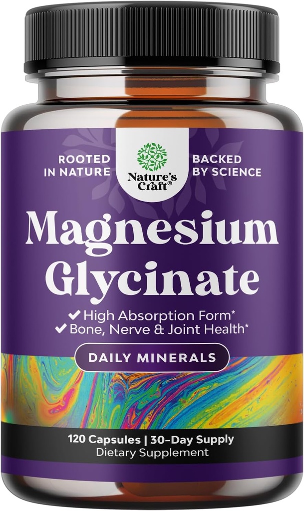 Puro Magnesio Glycinate Suplemento 500mg - Magnesio para el sueño y los cápsulas de descanso para hombres &amp; mujeres - Píldoras de alta absorción vegana de sabor para el apoyo a la relajación - 120 Conteo