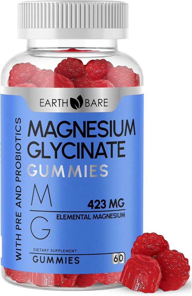 Magnesium Glycinate Gummies - High Potency Magnesium Supplement with Maximum 423mg of Elemental Magnesium, Pre and Probiotics | Magnesium Bisglycinate for Superior Health Support | 60 Count