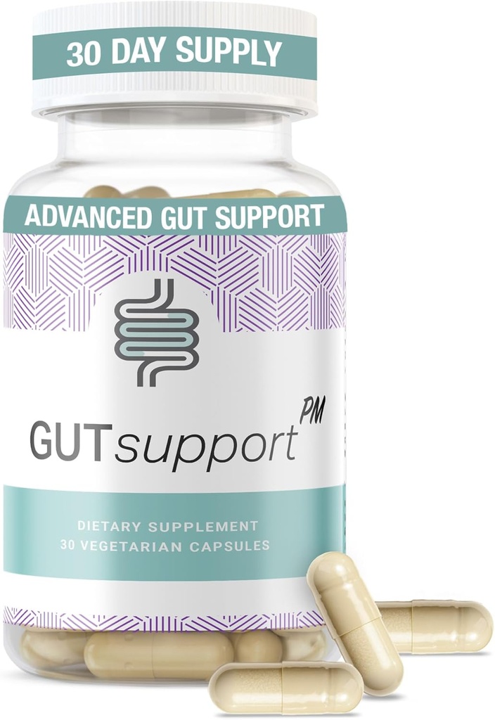 IBDassistTM Gut Support PM - Nighttime Gut Health &amp; Digestion Suplemento - Bloating Relief &amp; Restful Sleep* - Contiene hierbas calmantes como Melatonina, Chamomile, Lemon Balm, Ginger &amp; Más - 30 cápsulas
