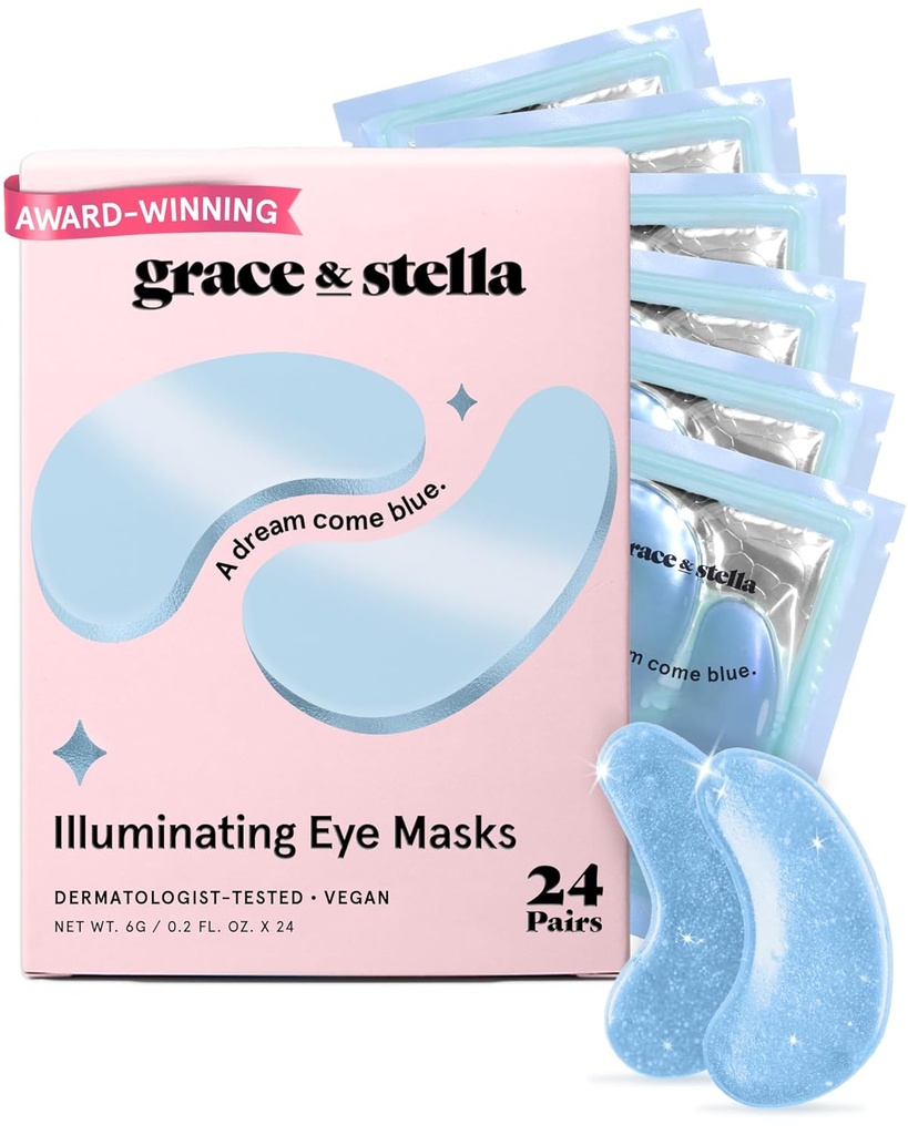 Grace &amp; stella Award Winning Under Eye Mask Reduce Dark Circles, Puffy Eyes, Undereye Bags, Wrinkles, Gel Under Eye Patches, Birthday Gift for Women - Vegan Cruelty-Free Self Care (24 Parejas, Azul)