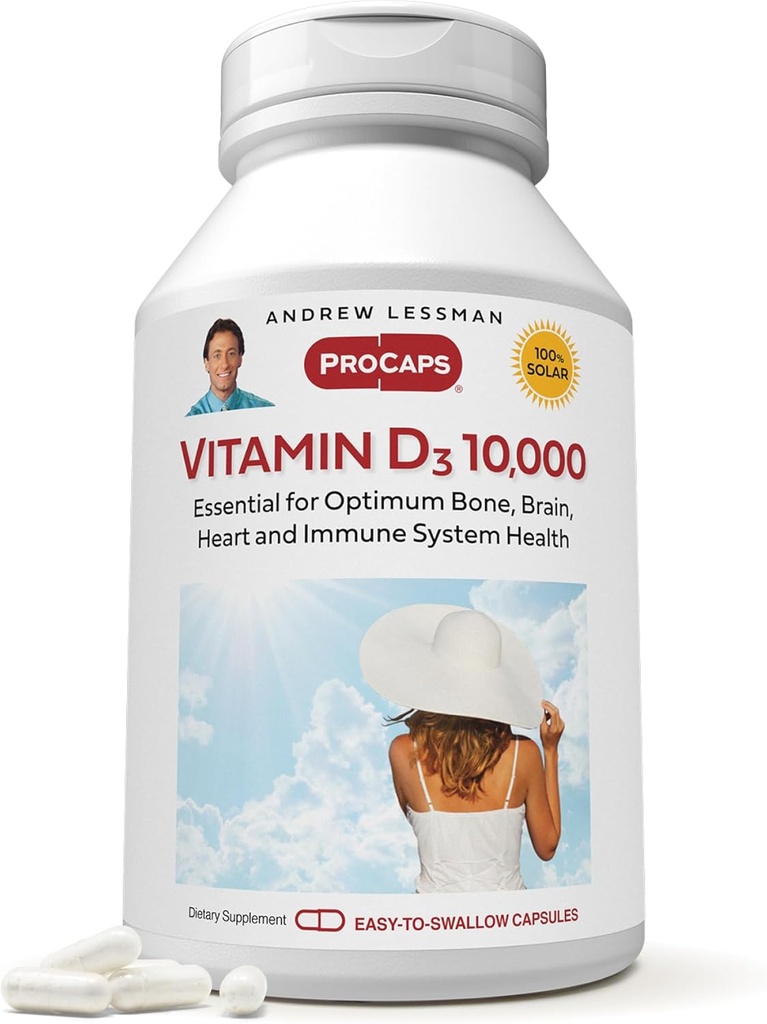 ANDREW LESSMAN Vitamin D3 10,000 IU 360 Capsules - High Potency, Essential for Calcium Absorption, Supports Bone Health, Healthy Muscle Function, Immune System, More. Small Easy to Swallow Capsules