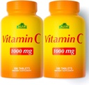 ALFA VITAMINS Vitamina C Suplemento 1000mg, potente antioxidante para el soporte inmunológico y la piel sana, promueve la formación del colágeno, suplemento dietético para el bienestar diario, 100 Tabletas, 2 Bottle Pack