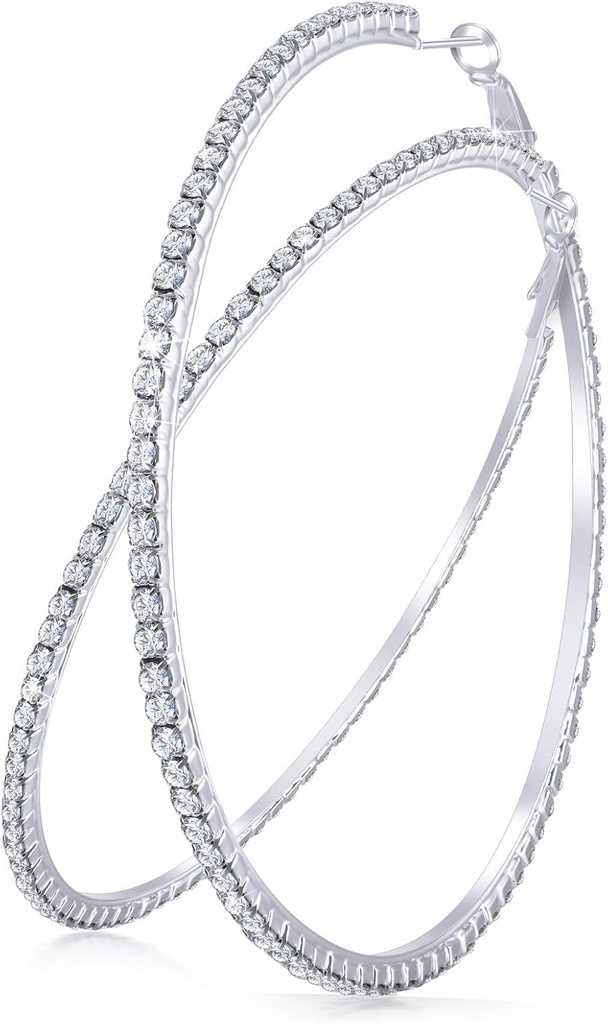 Pendientes de gran aro de Rhinestone brillante cristal anillo de gran aro para mujer fiesta de boda Favor, 80 mm