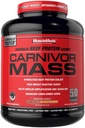 MuscleMeds CARNIVOR Mass Gainer Beef Protein Isolate Shake, 50 Grams Protein, 125 Grams Carbs, 0 Fat, 0 Sugar, Lactose Free, Halal Certified, Chocolate Peanut Butter, 6 libras
