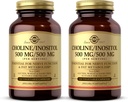 Solgar Choline/Inositol 500 mg/500 mg, 100 cápsulas vegetales (Pack of 2) - Metabolismo energético, salud del hígado, esencial para la función del cerebro " Nerve - No GMO, Vegan, Kosher - 100 servicios totales