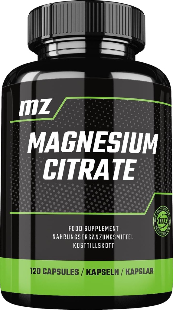 Citrato de magnesio 120mg + Vitamina B6 (P-5-P) 3mg, 120 cápsulas veganos, 4 meses de suministro, forma orgánica de magnesio - Sistema de soporte de fuerza de hueso y Nervous - por MZ