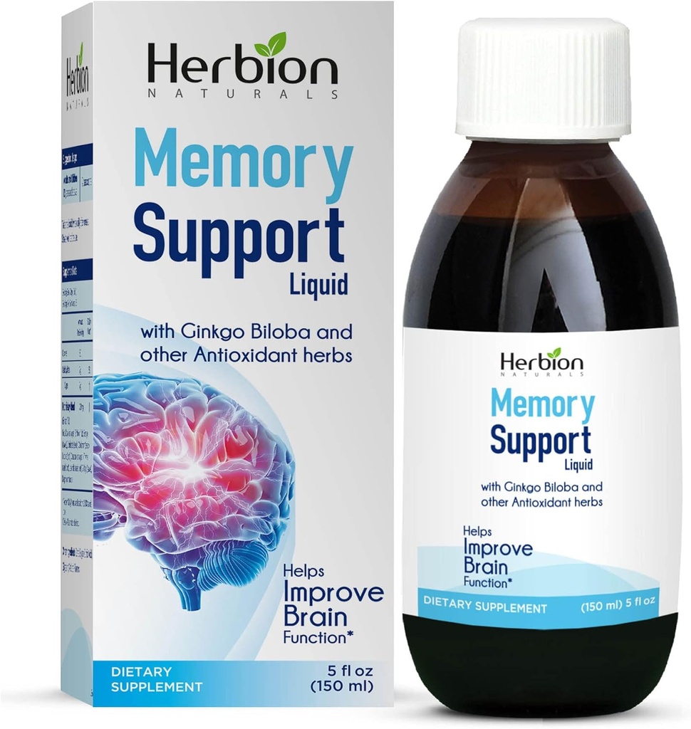 HERBION Naturals Memory Support Liquid - Ayuda a mejorar la función cerebral " Absent Mindedness, mantiene niveles saludables de mood con Ginkgo Biloba, adultos y niños durante 12 años, 5 fl oz, 150 ml