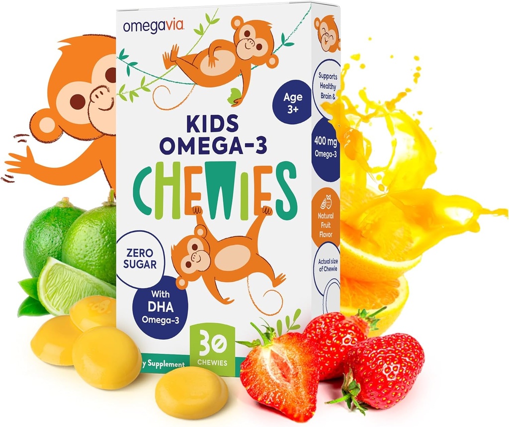 Omega 3 Gummies - Ultra-High DHA Chewable Gel Gummy - Omega 3 para niños Asistencias Cerebro &amp; Ojo Salud - sabor natural sin azúcar - Niños Omega 3 Fish Oil Gummies (30 conteo)