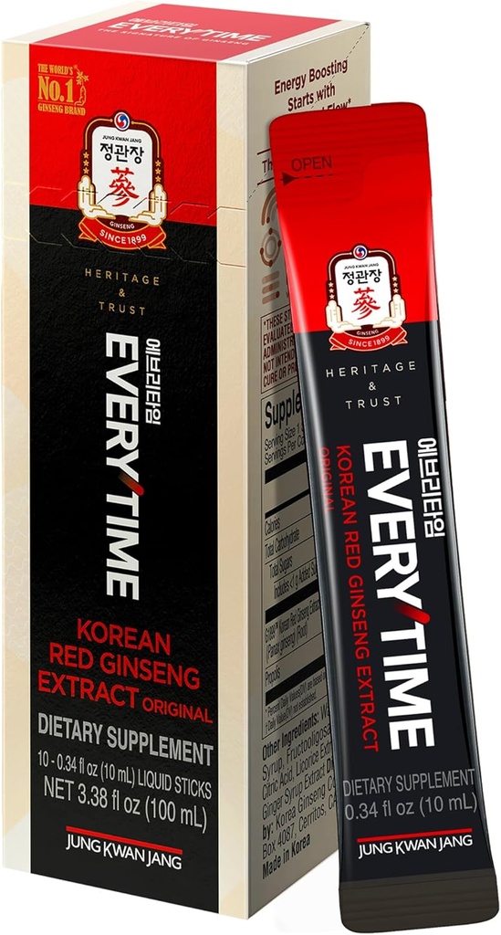 JUNG KWAN JANG Korean Red Ginseng Extract Everytime 3000mg ← Sugar Free Energy Supplement, Ginseng Tea, Ginseng Supplement, Korean Food TEN Energy Boost, Stamina Silencioso 10 Conde