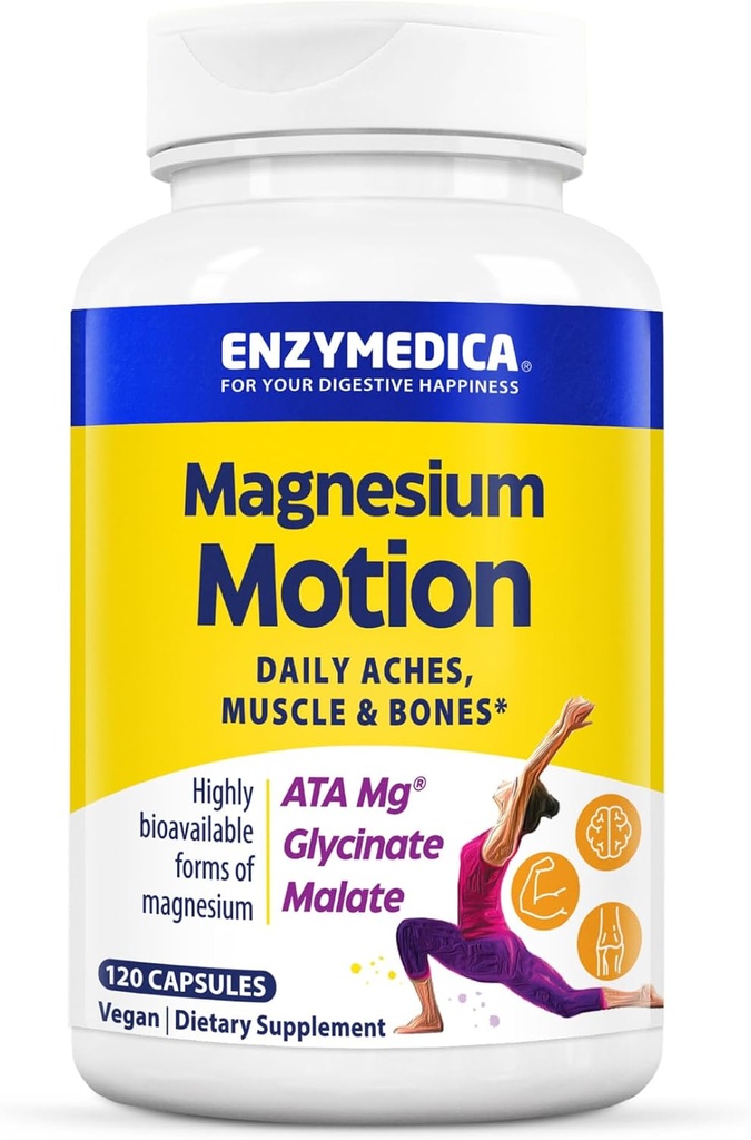Enzymedica, Moción de Magnesio con 3 Formas de Magnesio, ATA Mg, Glycinate, Malate, Soothes Occasional Aches, soporta Bones & Muscles, 120 Capsules