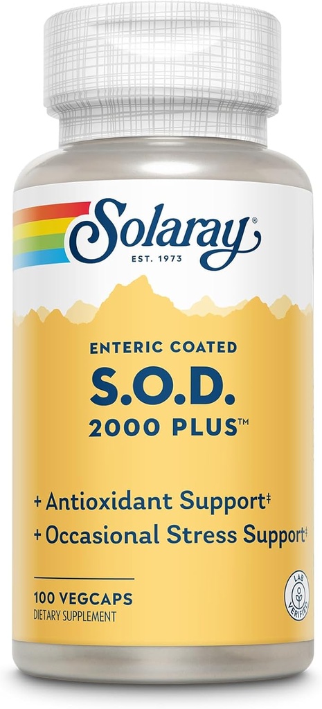 SOLARAY S.O.D. 2000 Plus - Superoxide Dismutase (SOD) y Catalase Antioxidante Suplemento, Wellness Support - w/Green Tea Extract, Calcium, Rosemary, Grape Seed Extract, 60-Day Guarantee, 100 Servings