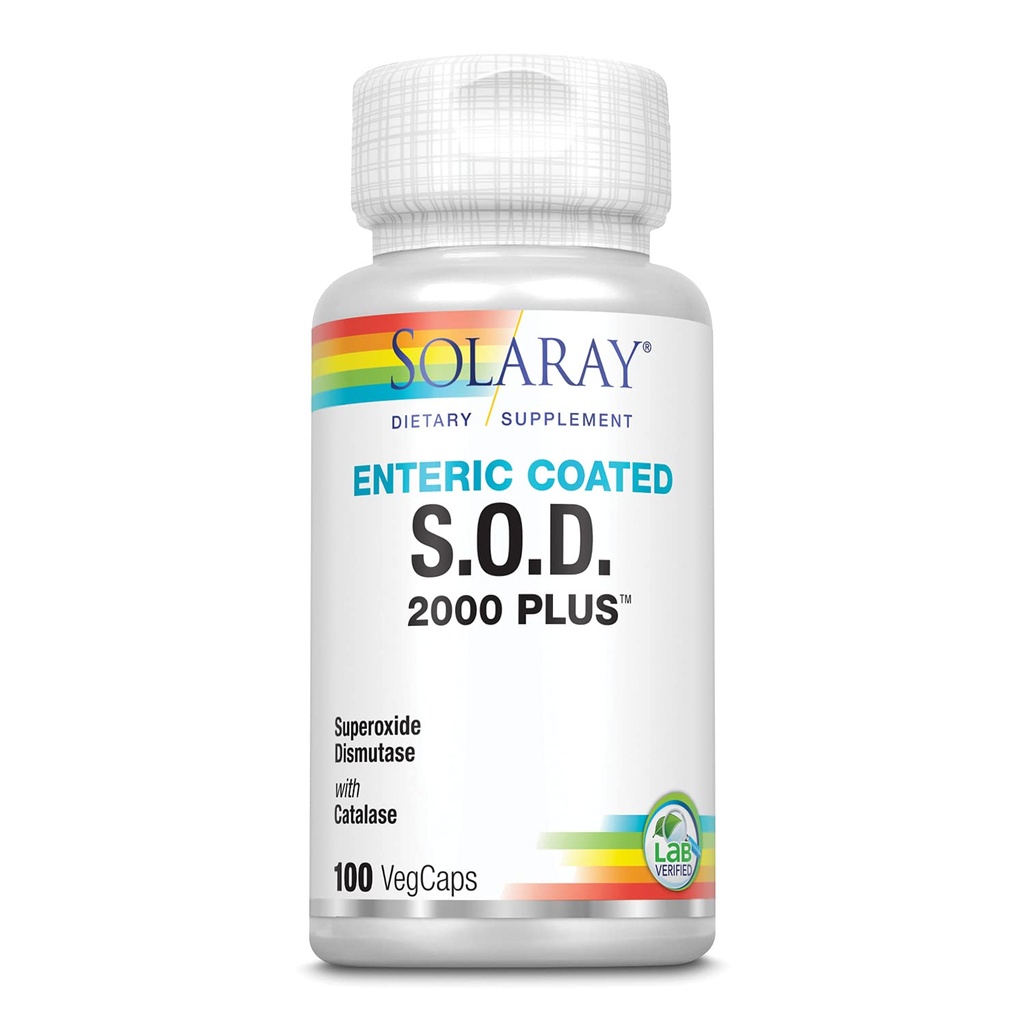 SOLARAY S.O.D. 2000 Plus - Superoxide Dismutase (SOD) y Catalase Antioxidante Suplemento, Wellness Support - w/Green Tea Extract, Calcium, Rosemary, Grape Seed Extract, 60-Day Guarantee, 100 Servings