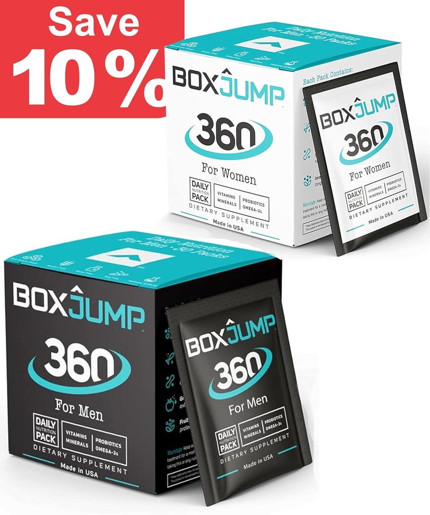 BoxJump Daily Multivitamin for Women &amp; Men Pack of 2 - Minerales esenciales & vitaminas para hombres &amp; mujeres - energía eléctrica, apoyo inmunológico, aumento de resistencia - Vitamina D, C, A, E, B12+ 30 días paquetes de vitaminas