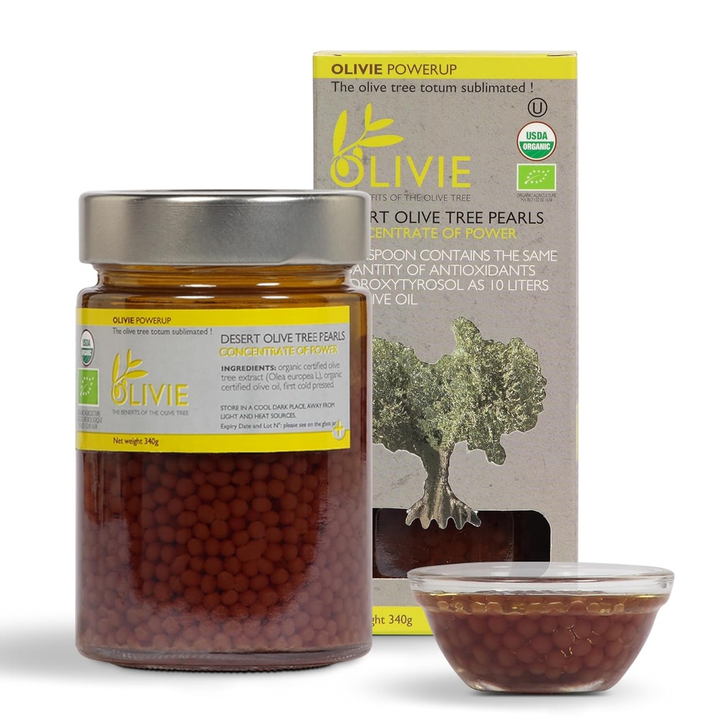 Extracto de hoja de oliva orgánica cápsulas, perlas de potenciación por OLIVIE, suplemento de polifenoles antioxidantes, aceite de oliva de esquí, soporte de inmune, 340g