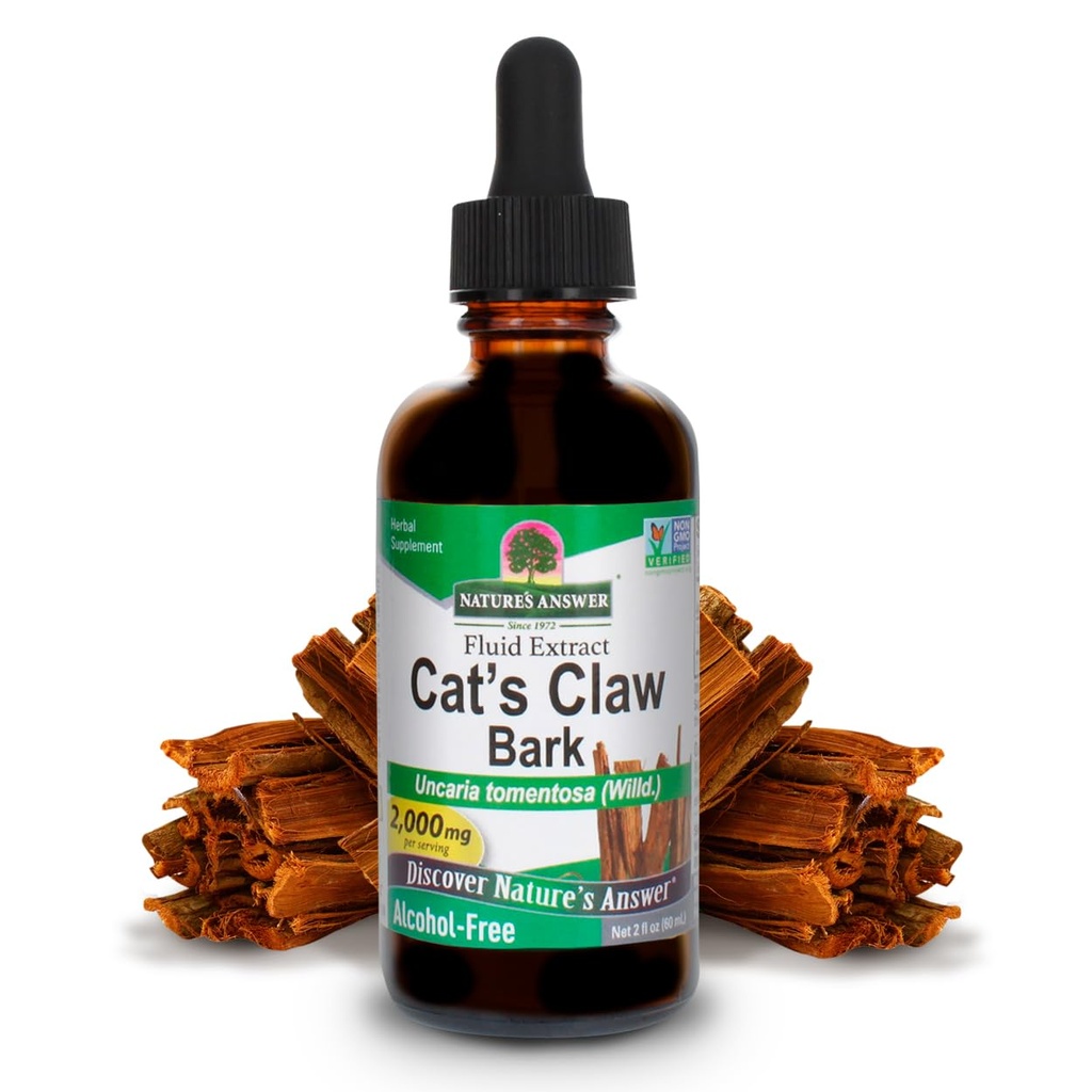 Respuesta de la naturaleza Claw Bark Liquid Extract Supplement 2 Ounce - Alcohol Free Cats Claw Tincture &amp; Capsules Alternative for Joint & Muscle Support, Vegan, Non-GMO, Gluten Free, Kosher