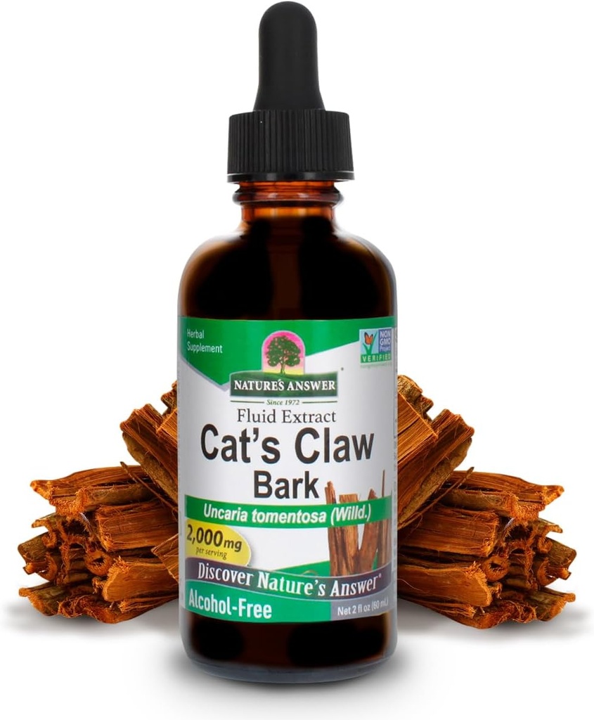 Respuesta de la naturaleza Claw Bark Liquid Extract Supplement 2 Ounce - Alcohol Free Cats Claw Tincture &amp; Capsules Alternative for Joint & Muscle Support, Vegan, Non-GMO, Gluten Free, Kosher