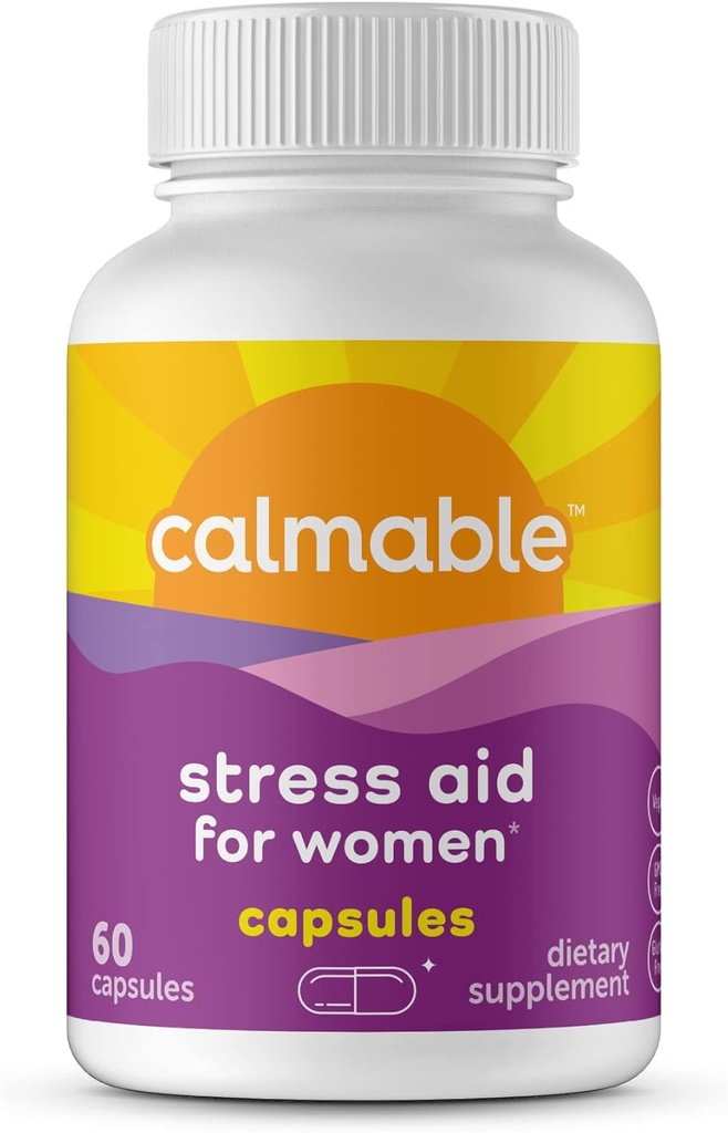 Ayuda para el alivio de estrés para las mujeres - Vegan - GABA, 5-HTP, Ashwagandha - Suplemento dietético de vitaminas - 60 cápsulas