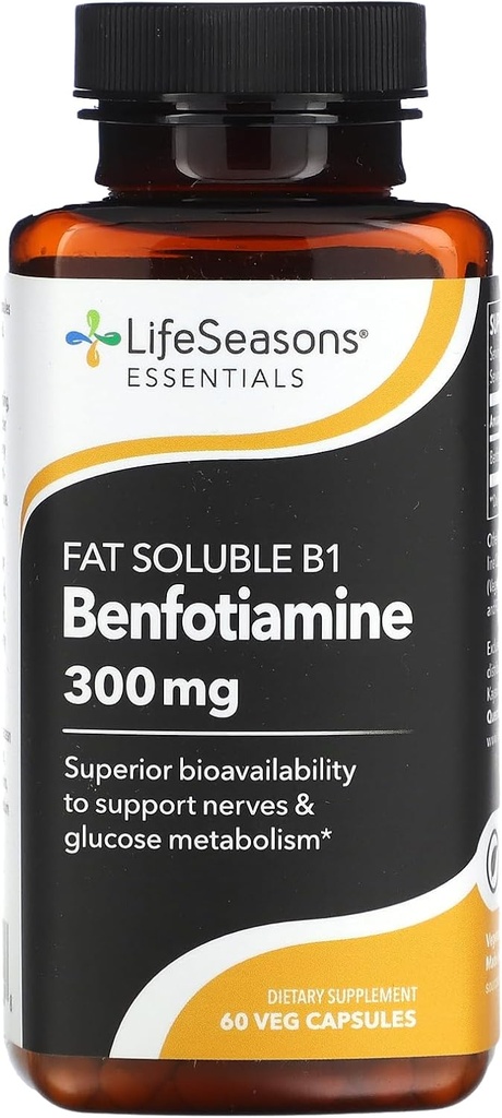 LifeSeasons Essentials Benfotiamine - Fat Soluble B1 - Supports Healthy Circulation & Vision - Enhances Memory " Cognitive Performance - Powerful Antioxidant - 60 cápsulas