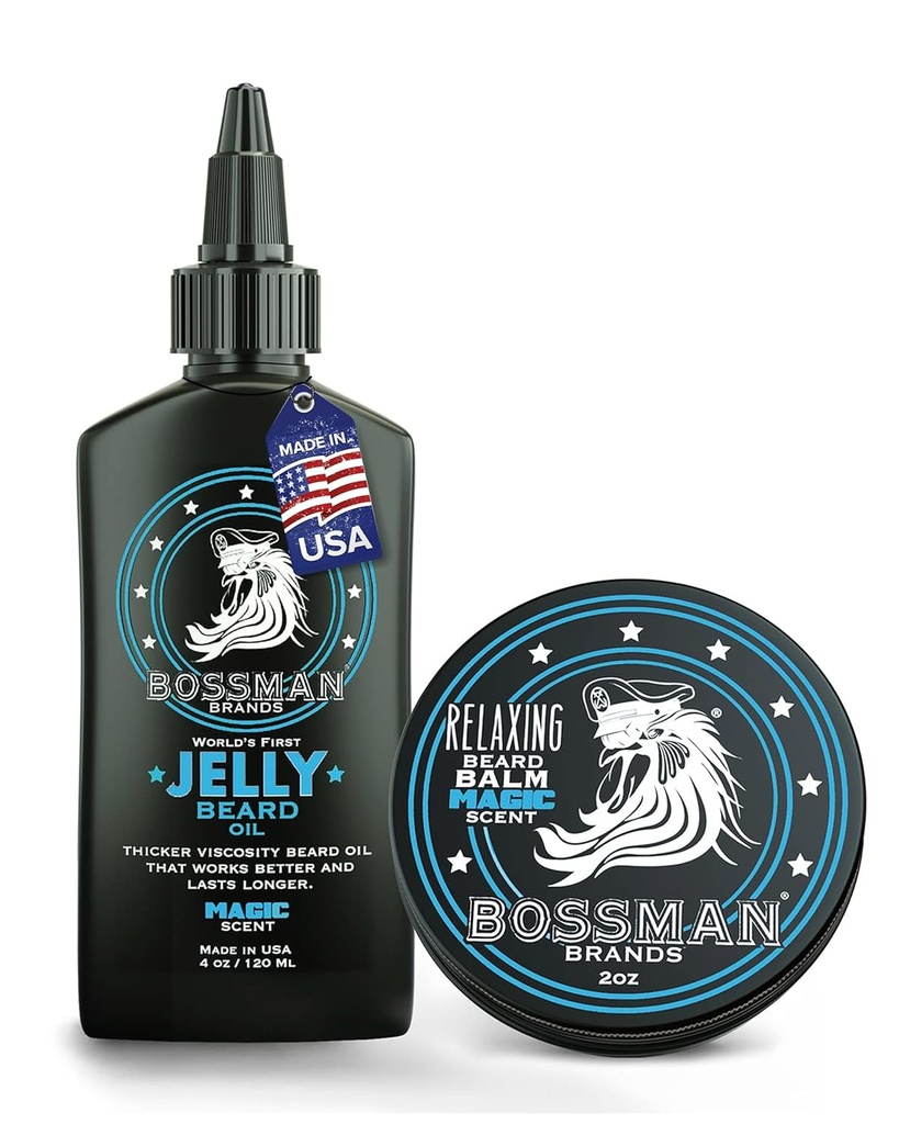 Bossman Jelly Beard Oil for Men ' Beard Balm for Men Combo - Softens, Tames Moisturizes & Conditions - Magic Scent - Natural Ingredients &amp; Made in USA