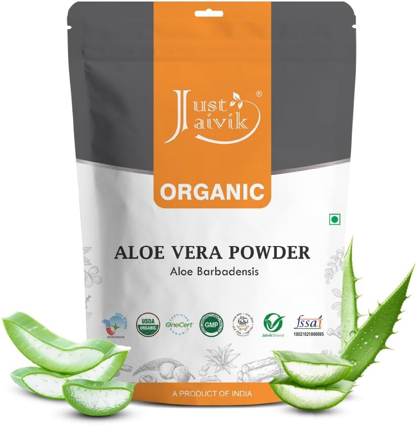 Justo Jaivik 100% orgánico Aloe Vera Polvo - 227g /0.5 LB USDA Certificado orgánico (Aloe Barbadensis)