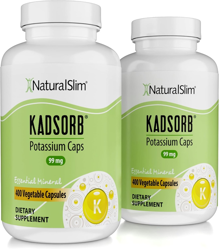 NaturalSlim Natural Potassium Citrate Gluconate 99 mg - Kadsorb Supports Electrolyte Balance & Normal pH - Suplementos de Potasio Absorbable con Minerales Esenciales - No GMO 400 cápsulas 2 Pack