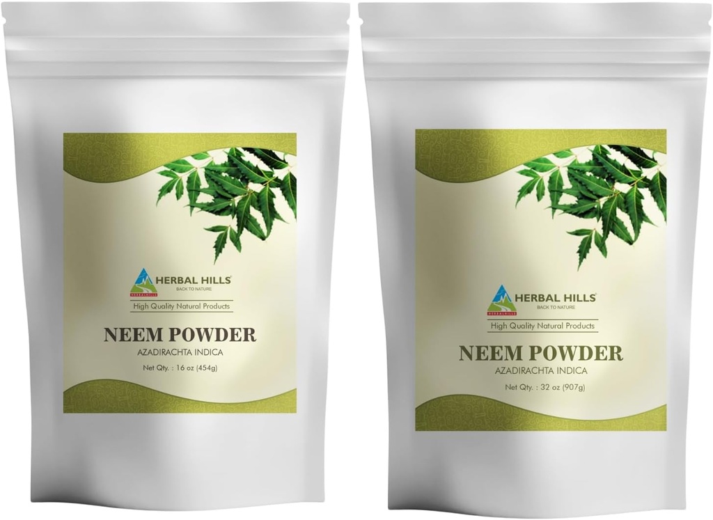 HERBAL HILLS Neem Hoja Powder hojas frescas puro Neem Suplemento Pack de 2 Combo