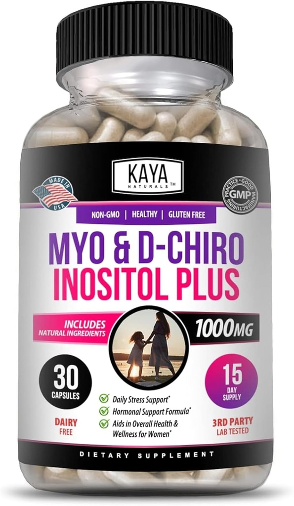 Kaya Naturals Myo &amp; D-Chiro Inositol Plus Soporte para Mujeres, Vitamina B8-30 Capsules