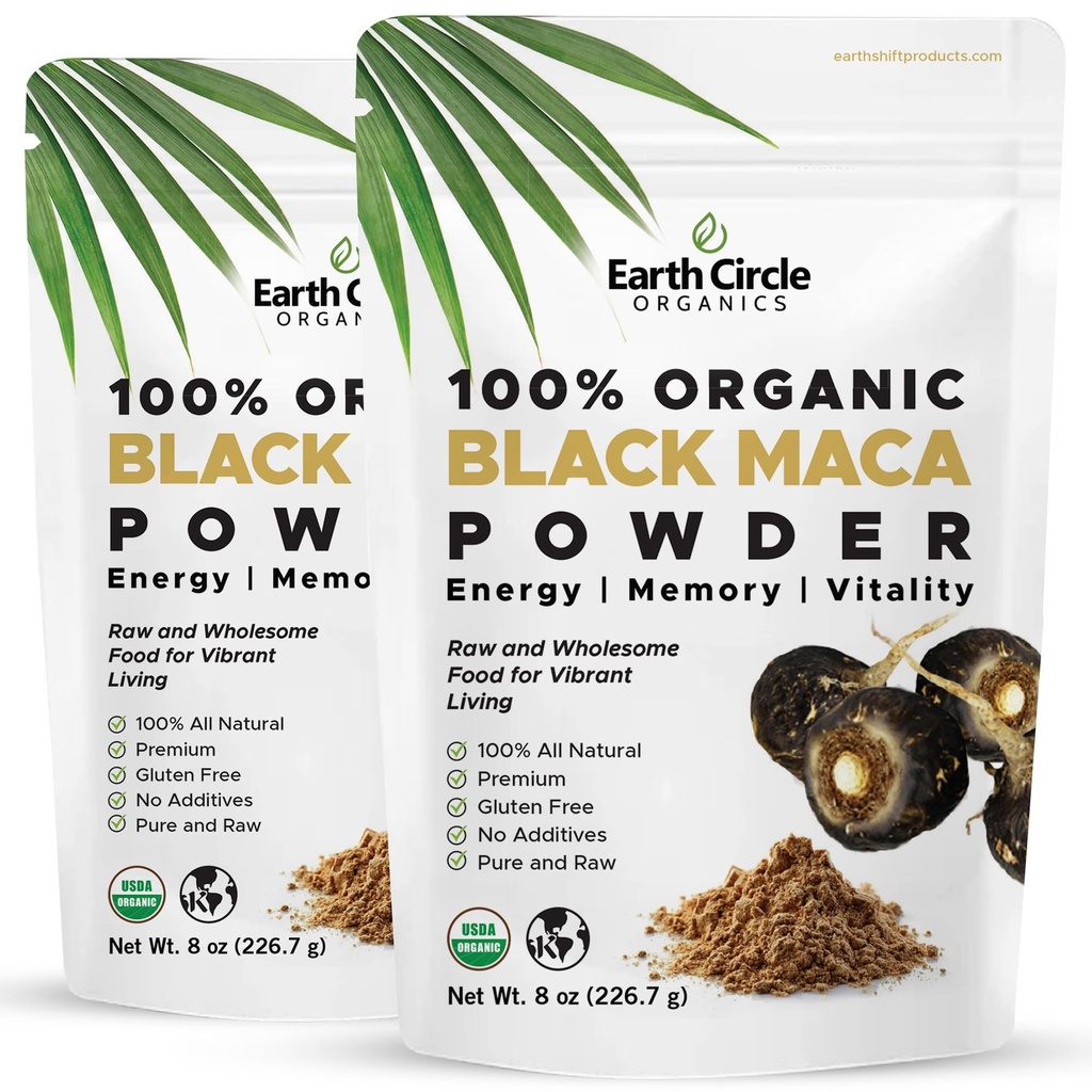 Organic Black Maca Peruana Root Powder ← Black Maca Root for Men ← Suplemento Natural ← Vitaminas Esenciales, Minerales y ácidos grasos Mejorado Energía Silencioso Apoyo Inmunitario (8oz, Pack of 2)