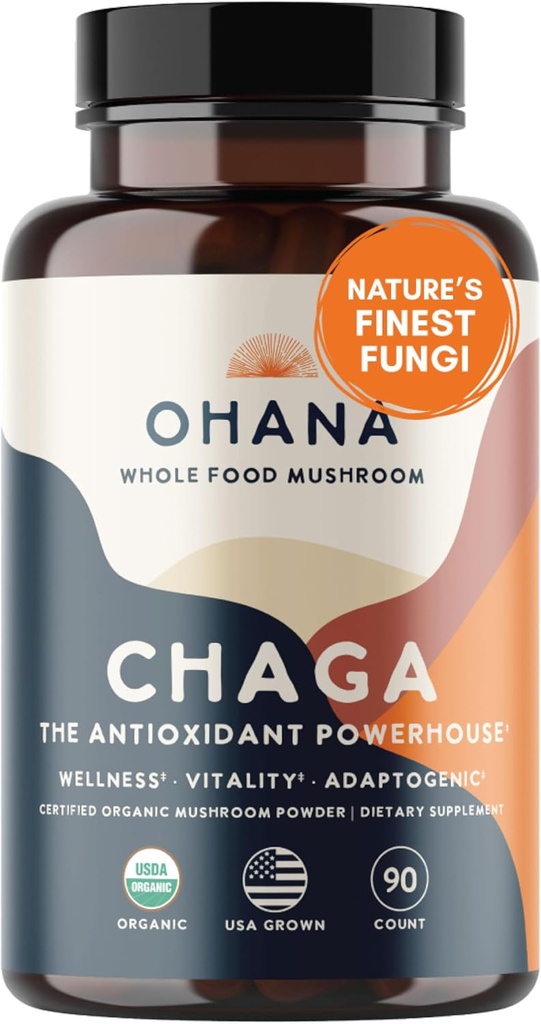Aloha Medicinals Chaga, Suplemento de Mushroom Antioxidante, ayuda a equilibrar sistemas metabólicos y soporte para inmunes, paquete de 1, 90 cápsulas cada uno