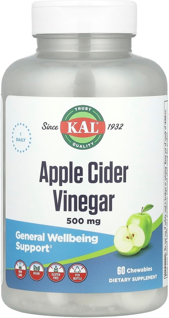 Kal Apple Sider Vinegar - 500 mg - 60 Chewable Tablets