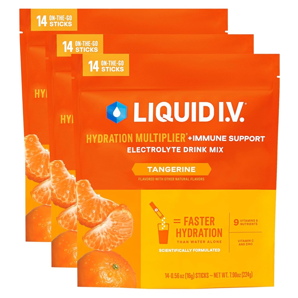 Liquid I.V.® Hydration Multiplier + Apoyo Inmune - Tangerine ¦ Electrolyte Powder Drink Mix ← 3 Pack (42 Servings)