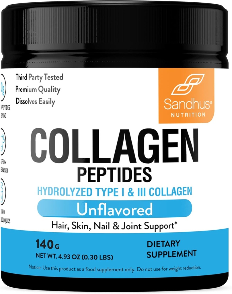 Sandhu's Collagen Peptides Powder WordPress4.9 oz Unflavored duración Grass-Fed Hidrolyzed Bovine Collagen ← Soporta Skin juvenil, cabello, uñas, movilidad y flexibilidad